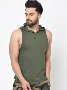 Aesthetic Bodies Men Olive Green Solid Hood T-shirt