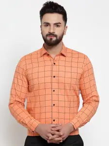 JAINISH Men Orange & Black Regular Fit Checked Formal Shirt