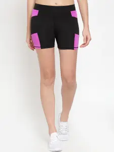 Boston Club Women Black Colourblocked Skinny Fit Sports Shorts
