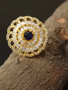 Bhana Fashion Women Gold-Plated American Diamond Stone Studded Handcrafted Circular Ring