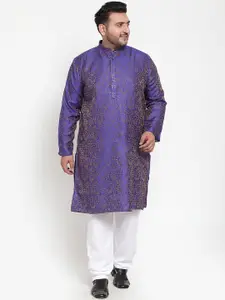 plusS Men Purple & White Self Design Kurta with Pyjamas