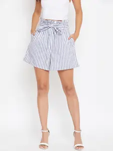 Zastraa Women White Striped Regular Shorts