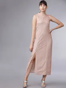 Tokyo Talkies Women Peach-Coloured Self Design Fit and Flare Dress