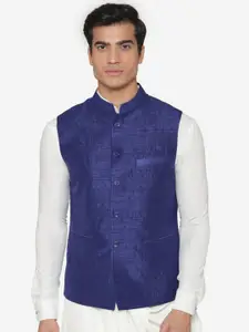 MANQ Men Blue Solid Nehru Jacket