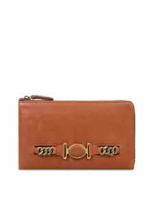 Hidesign Women Tan Brown Textured Zip Around Leather Wallet