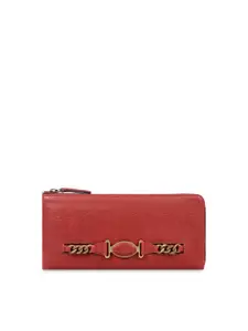 Hidesign Women Red Textured Zip Around Leather Wallet