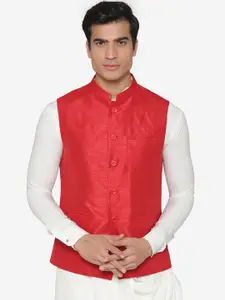 MANQ Men Red Solid Nehru Jacket