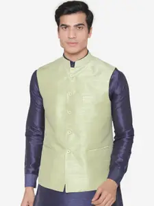 MANQ Men Green Solid Nehru Jacket