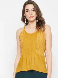 Marie Claire Women Yellow Self Design A-Line Pure Cotton Top