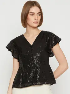 Marie Claire Women Black Embellished Peplum Top