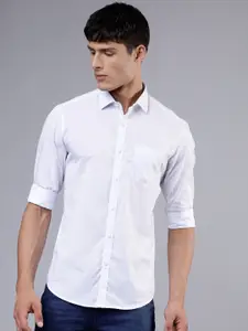 HIGHLANDER Men White & Blue Slim Fit Checked Casual Shirt