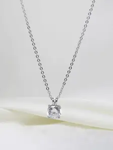 GIVA 925 Sterling Silver Rhodium Plated Zircon Pendant with Link Chain
