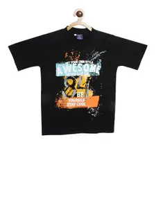 SWEET ANGEL Boys Black Printed Round Neck T-shirt