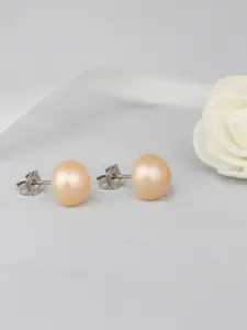 GIVA 925 Sterling Silver Rhodium Plated Peach Pearl Earrings