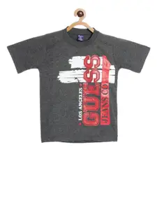 SWEET ANGEL Boys Grey Melange Printed Round Neck T-shirt