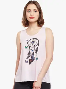 MACK JONNEY Women Baby Pink Printed Tank Top