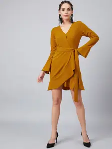 Athena Women Mustard Yellow Solid Wrap Dress