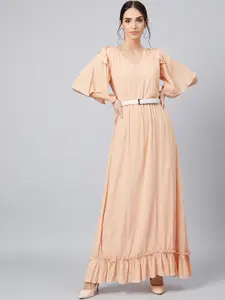 Athena Women Peach-Coloured Solid Maxi Dress