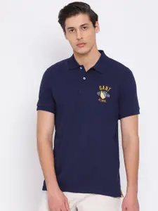 GANT Men Navy Blue Printed Polo Collar T-shirt