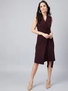 Athena Women Burgundy Solid Knitted Wrap Dress