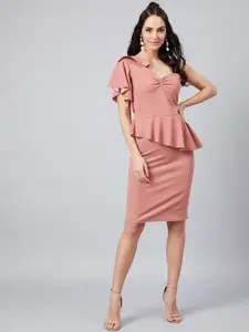 Athena Women Pink Solid Peplum Dress