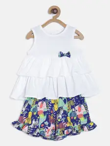 MINI KLUB Girls White & Navy Blue Solid Top with Shorts