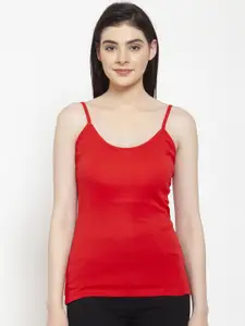 Friskers Women Red Solid Cotton Rib Camisole