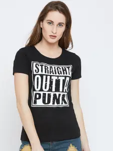 PUNK Women Black Printed Round Neck T-shirt