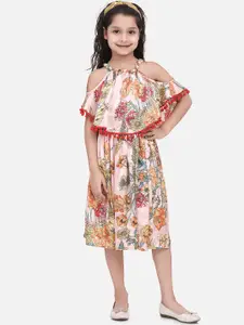 StyleStone Girls Peach-Coloured Printed A-Line Dress