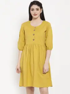 ANAISA Women Yellow Solid Fit and Flare Dress