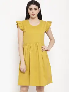 ANAISA Women Mustard Yellow Solid A-Line Dress