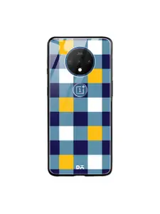DailyObjects Teal Blue & White Quartet Checks 1 OnePlus 7T Glass Mobile Case