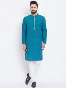 even Men Teal Blue Solid Straight Kurta