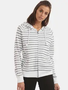 U.S. Polo Assn. Women Women White Striped Hooded Sweatshirt