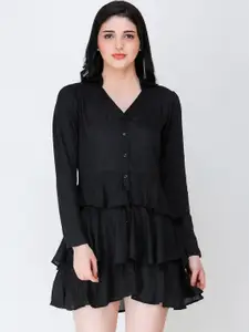 SCORPIUS Women Black Solid Fit and Flare Dress