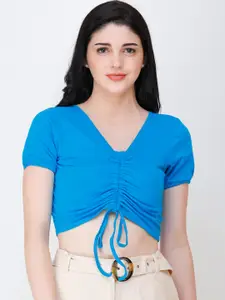 SCORPIUS Women Turquoise Blue Solid Crop Top