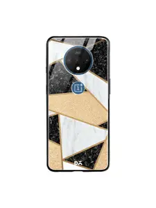 DailyObjects Beige & Black Marble Quatret OnePlus 7T Glass Mobile Case