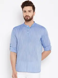 even Men Blue Solid Woven Design Straight Kurta