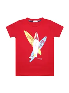 Luke & Lilly Luke  Lilly Boys Red Printed Round Neck Pure Cotton T-shirt
