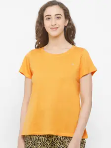 Soie Women Mustard Yellow Solid Lounge T-Shirt