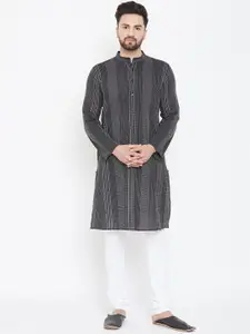 even Men Black Striped Straight Kurta