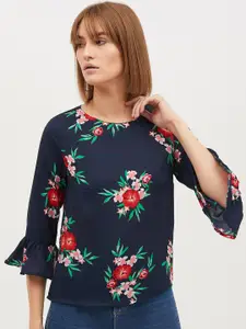 Harpa Women Navy Blue & Red Floral Printed Top