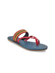 THE MADRAS TRUNK Women Red Striped Leather One Toe Flats