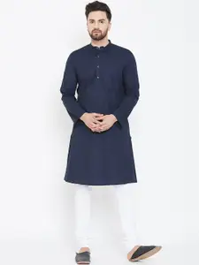 even Men Navy Blue & White Solid Straight Kurta