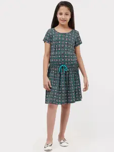 CACA CINA Girls Multicoloured Printed Fit and Flare Dress
