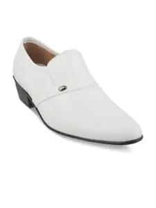 Metro Men White Solid Leather Formal Slip-Ons