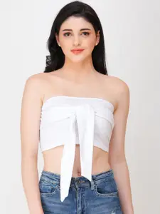 SCORPIUS Women White Solid Tube Top With Tie-Up Detail
