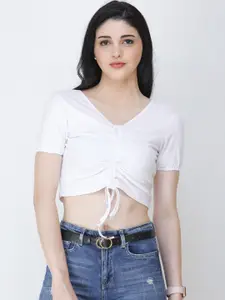 SCORPIUS Women White Solid Knitted Crop Top