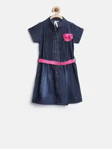 StyleStone Girls Navy Blue Solid Shirt Dress