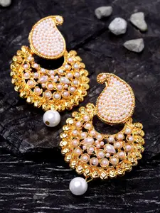 ANIKAS CREATION Gold-Plated Paisley Shaped Drop Earrings